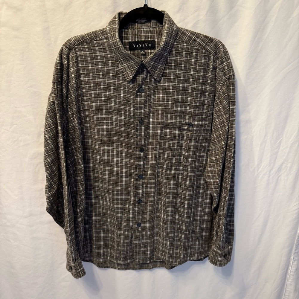 ViSiVo Textured Brown Plaid Button-Up Shirt Men’s L 16-16½‎ Classic Grandpacore